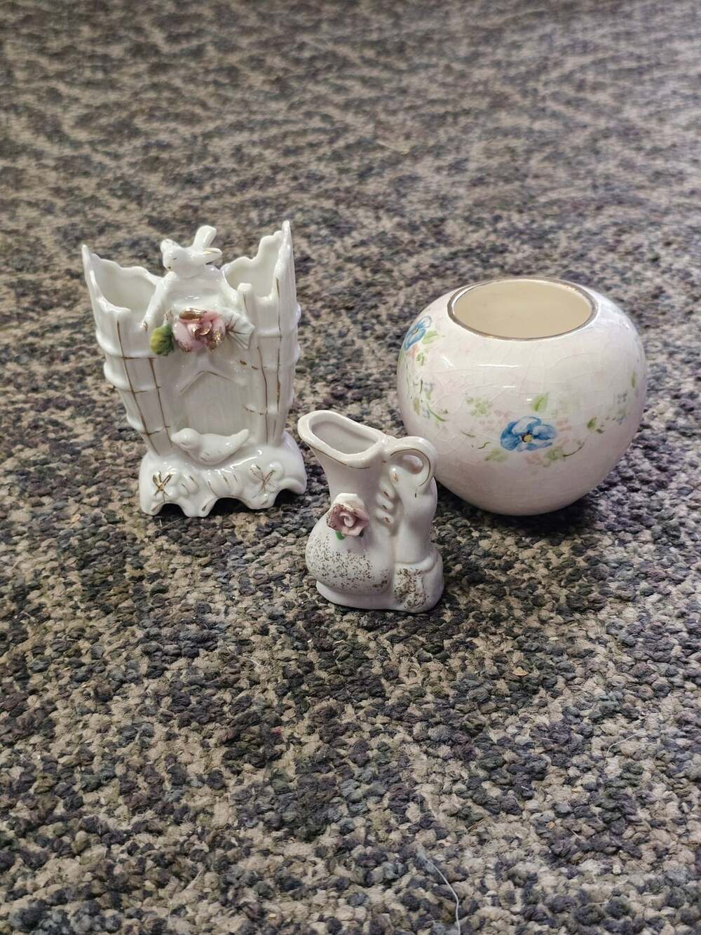 Vintage Japan Ceramic Bird And Floral Vase Set